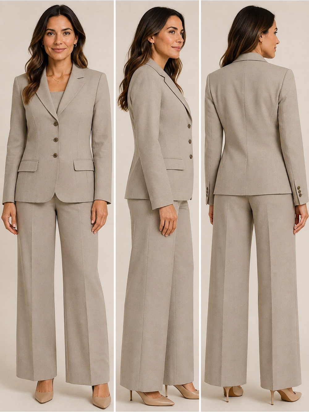 Classic High-Rise Wide-Leg Trousers in Light Taupe
